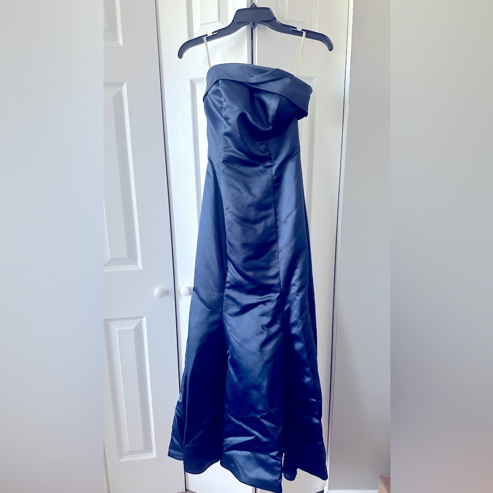 Elegant Navy Blue Satin Gown